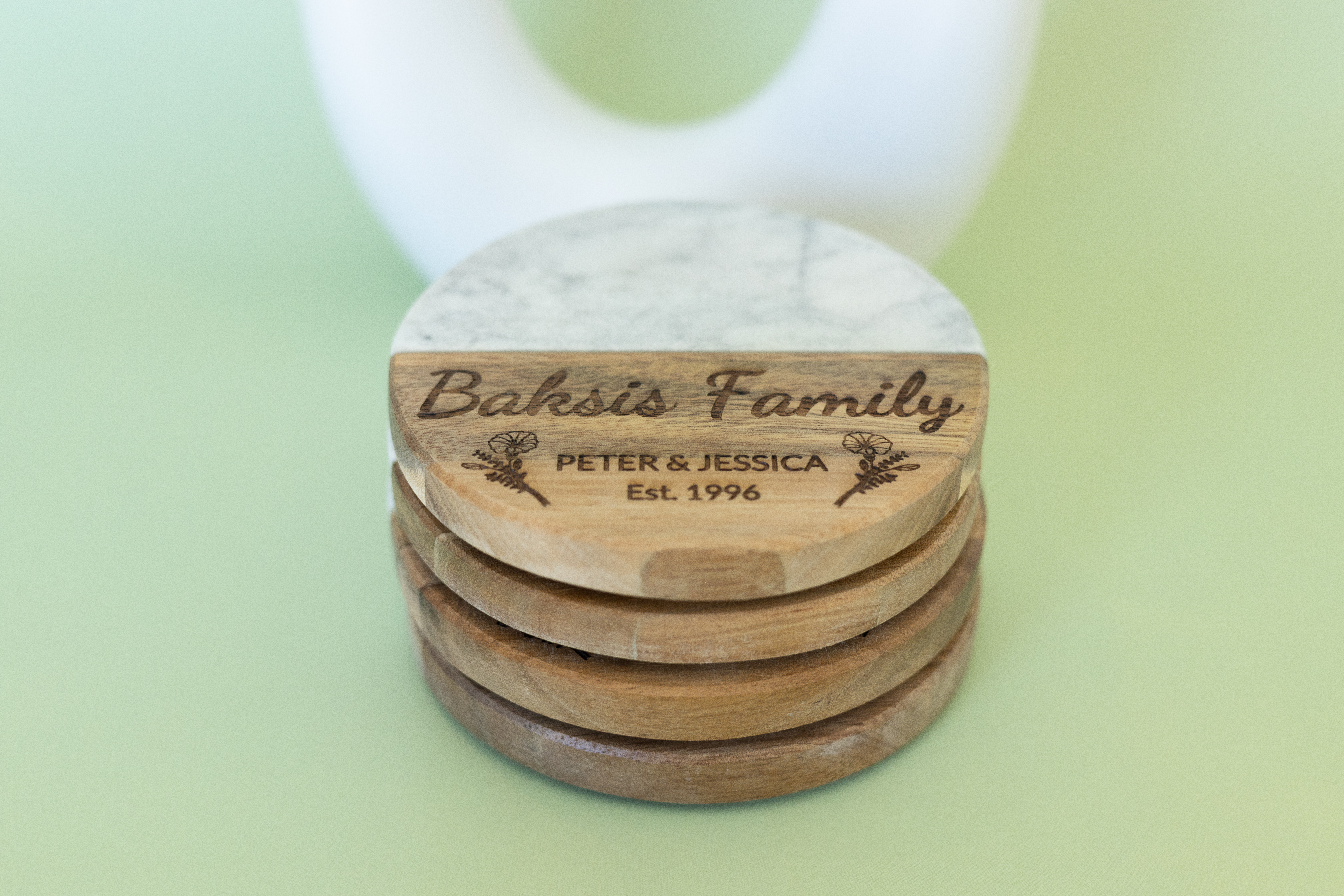Marble & Acacia Coasters — Circle (Set of 4)