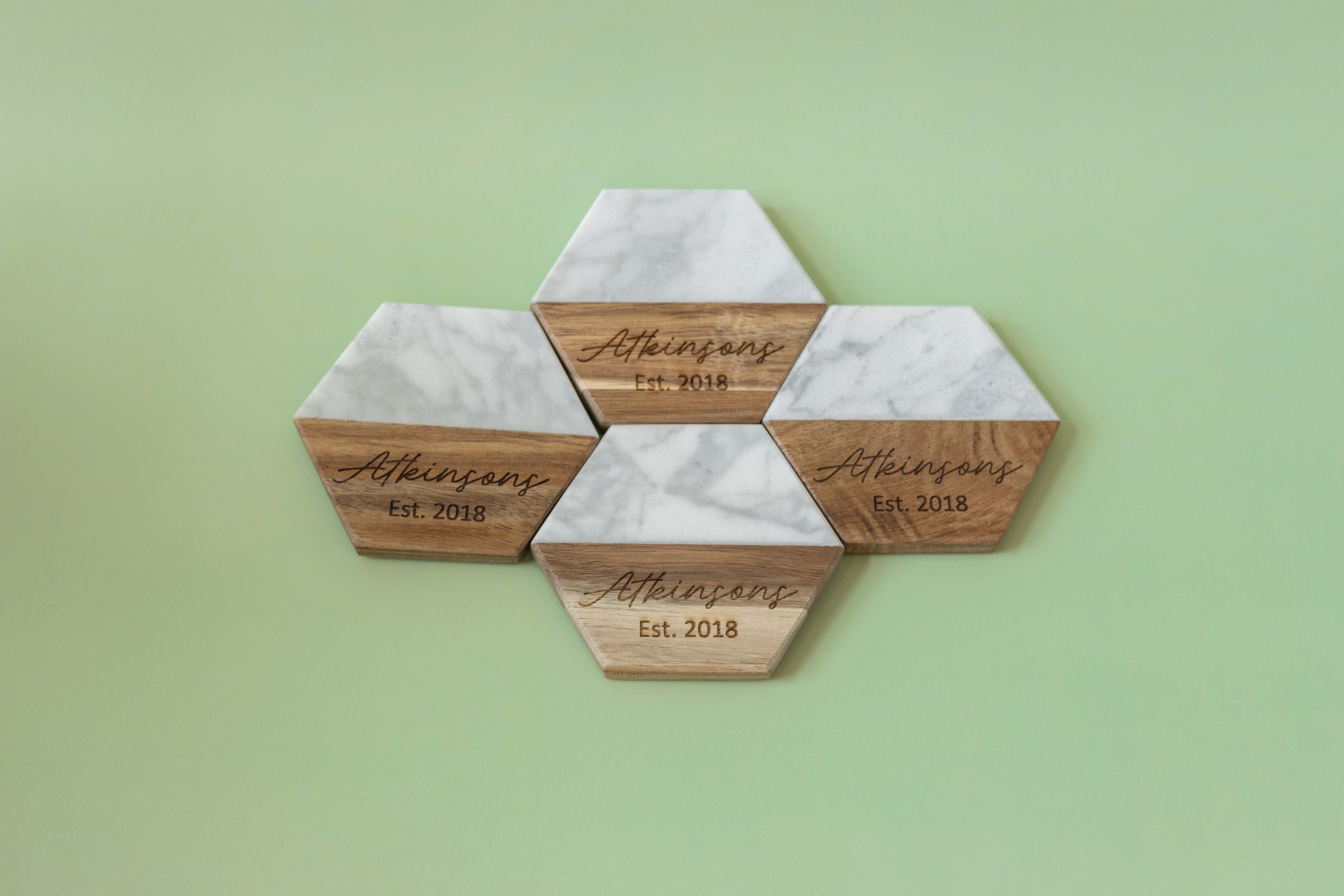 Marble & Acacia Coasters — Hexagon (Set of 4)